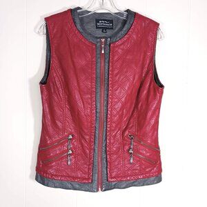 Montana Co Red Faux Leather Vest Fully Lined with Zipper Pockets Size M